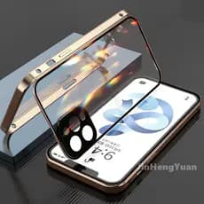 Capa Protetora De Vidro Dupla Face Magnética De Metal Para iPhone 17 16 15 14 13 11 12 Pro Max 17Air XR Plus X XS XSMAX