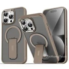 Deserto Titânio Ouro Fosco Acrílico Caso Magnético Invisível Suporte Para IPhone 16 15 14 Pro Max 360 ° Anti-Queda Capa