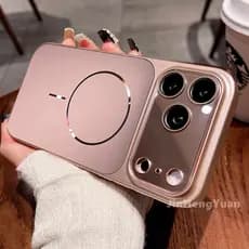 Ouro Rosa Novo Metal Fosco Fluxo Luz Grande Janela Deslumbrante Fino Magnético Caso Para IPhone 17 16 15 14 13 Pro Max G