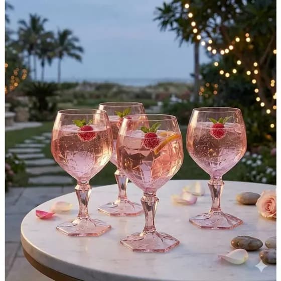 4 Taça Rosa Translucida Para Aguá Suco e Drinks 350ML Plastico Tango Cristal UZ