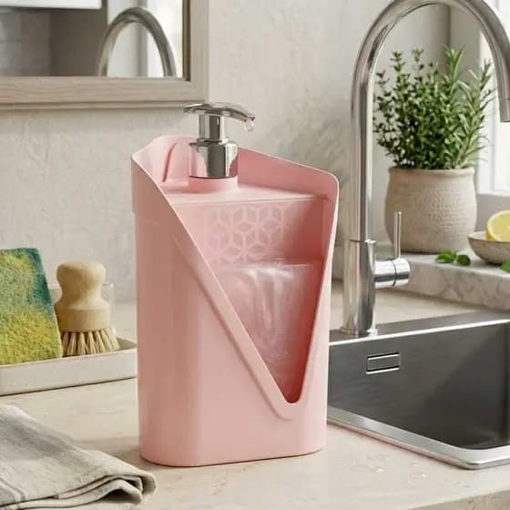 Porta Detergente Com Suporte Para Esponja e Sabão Com Acionamento Click Uz Cor Rosa