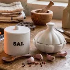 Kit Saleiro Texturizado e Porta Alho Personalizado em Pastico PLA Alta Resistência Branco