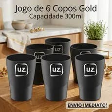 Jogo de 6 Copos Slim Plastico Reforçado Preto 300ml Moderno e Elegante UZ