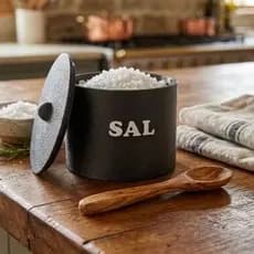 Saleiro de Bancada ou Mesa Texturizado 500gr Plástico PLA com Tampa Fácil Preto