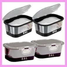 Saleiro de Bancada ou Mesa Plástico Metalizado 600ml com Tampa Fixa Compre + Pague -