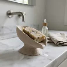 Saboneteira Texturizada Luxo De Bancada Não Junta Agua De Plástico Bege
