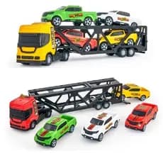 Caminhão Cegonheiro Com Rampa + 4 Carrinhos Brincadeira de Transporte Infantil Brinquedos De Menino