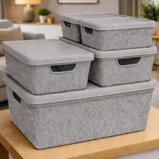 Kit 5 Caixa Organizadora Cesto C/ Tampa grande em plástico Cozinha Escritório Lavanderia 1,8L 5L 15L