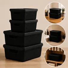 Caixa Organizadora com Tampa Cesto Grande em Plástico Resistente Kit com 4 Caixa 1,8 Litros 5 Litros