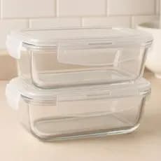 Conjunto 2 Potes De Vidro Hermético Retangular Com Tampa 4 Travas 640ml Alta Vedação Marmita Fitness