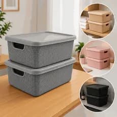 Kit 2 Caixas Organizadoras com Tampa Cesto Grande em Plástico 5 Litros Cozinha Banheiro Jaguar