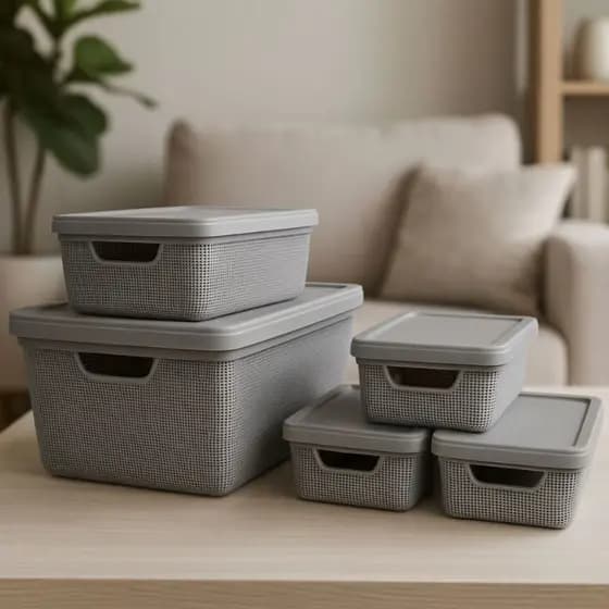 Kit 5 Caixa Organizadora Com Tampa Cesto Organizador Multiuso Em Promoção P/ Casa Banheiro Cozinha