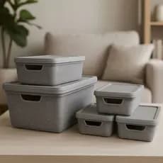 Kit 5 Caixa Organizadora Com Tampa Cesto Organizador Multiuso Em Promoção P/ Casa Banheiro Cozinha