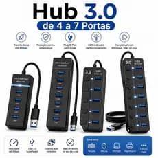 Hub Cabo USB 3.0 Adaptador 4 e 7 Portas Alta Velocidade Notebook PC Teclado 5Gbps Speed Pen Drive