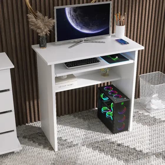 Mesa Escrivaninha para Computador Escritorio Home Office sem Gaveta Branca