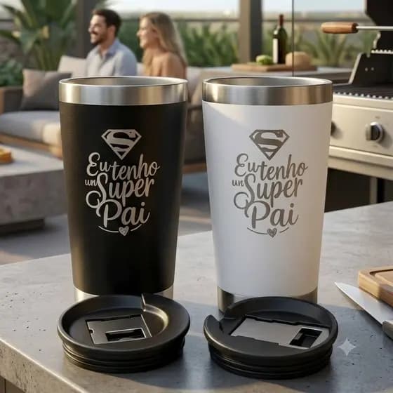 Copo Super Pai Térmico 500ml Gravação a Laser C Tampa Abridor de Garrafa