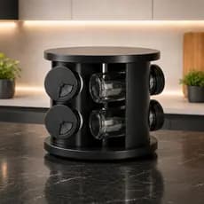 Porta Condimentos Giratório 360° com 6 Potes de Vidro Organizador de Temperos Cozinha