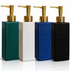 Porta Sabonete Líquido 400ml de Vidro com Pump Dourado - Verde Preto Branco e Azul