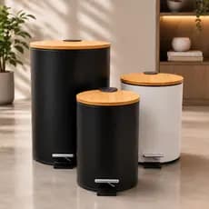 Lixeira Decorativa 3L 5L 12L com Pedal e Tampa de Bambu Moderna Banheiro Cozinha Escritório