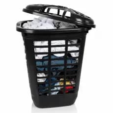 Cesto De Roupa Suja 60 Litros Grande Com Tampa Lavanderia Banheiro Telado Organizador Preto e Cinza