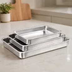 Kit 3 Assadeiras de Alumínio Retangular Polida Forma para Forno Bolo Pão Carne Legumes