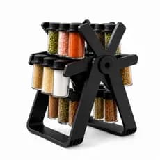 Porta Temperos Carrossel 18 Potes de Vidro 85ml com Tampa Dosadora Organizador de Condimentos