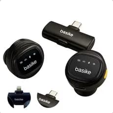 Microfone de Lapela Sem Fio Basike - Qualidade de Áudio | Tipo-C & Lightning - Original - academia