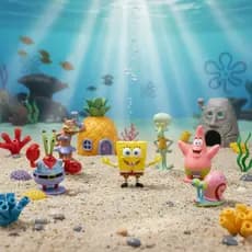 Kit Bob Esponja e sua turma enfeite de aquário Toys Mini 6 peças Miniatura