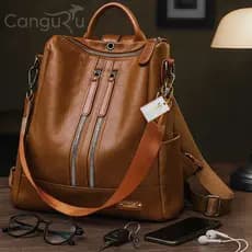 Mochila Bolsa Feminina Casual Couro PU Alça Ombro Saída Fones De Ouvido Dia Dia Trabalho Faculdade
