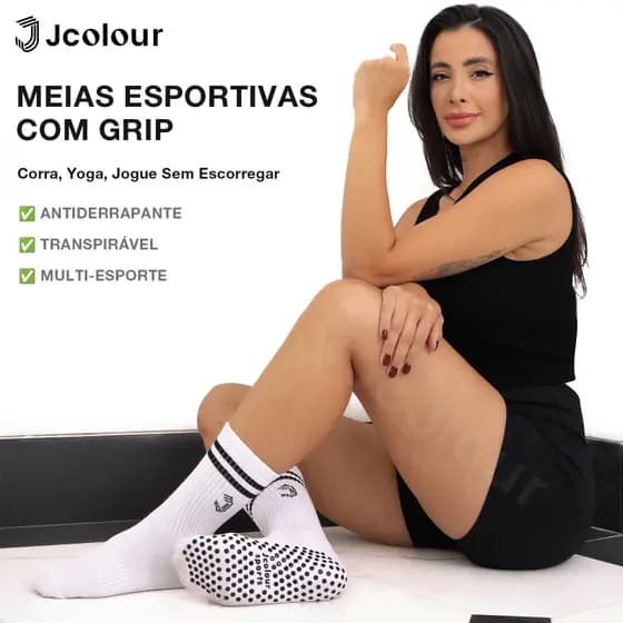 Kit 10 pares Meias de Futebol Femininas Esportivas Pretas e Brancas Transpiráveis Antiderrapantes