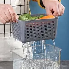 CESTA DE DRENAGEM MULTIFUNCIONA KIT FRUTAS LEGUMES CARNE PEIXE PENEIRAS RETANCULO COZINHA