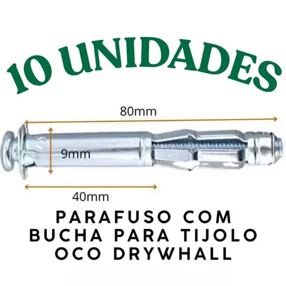 10 Parafusos com Bucha Para Parede Oca Tijolo Gesso Drywall com Travas Suporte TV Parede Gesso