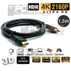Cabo HD Ultra HD 4K 2.0 1,5m 2160p HDR 3D 19pin Alta Definição