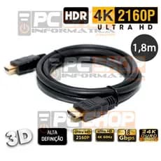 Cabo HDMI Ultra HD 4K 2.0 1,8m 2160p HDR 3D 19pin Alta Definição