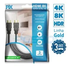 Cabo HDMI Pix 2.1 8K/60Hz 4K/120Hz e 2.0 4K/60Hz Gold Alta Velocidade P/TV PC Vídeo Game Chip SCE
