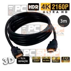 Cabo HDMI 4K Ultra HD 2.0 3 Metros 2160p HDR 3D 19pin Alta Definição