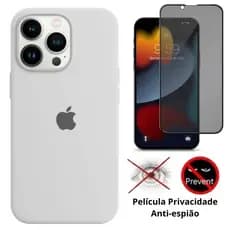 Kit 2 em 1 Capa Case Branca + Película Vidro 3D Privacidade Para iPhone XS 11 12 13 14 15 16 Pro Max Premium