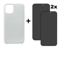 Kit 3em1 Case Branca + 2X Película de Vidro 3D Privacidade Para iPhone 11 12 13 14 15 16 17 Pro Max