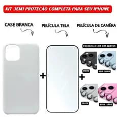 Kit 3 em 1 Case Branca + Película Vidro Temperado 3D + Película Câmera Colorida Para iPhone 11 12 13 14 15 16 Pro Max