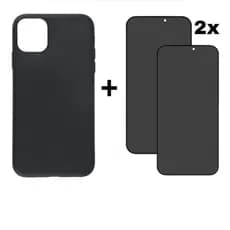 Kit 3em1 Case Preta + 2X Película de Vidro 3D Privacidade Para iPhone 11 12 13 14 15 16 17 Pro Max