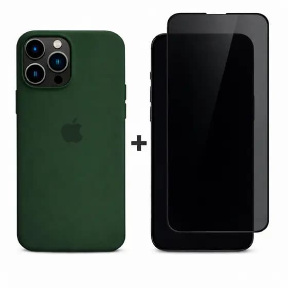 Kit 2em1 Case Silicone Colorida iPhone XR 11 12 13 14 15 16 + Película Vidro Privacidade 3D _ Kit Premium