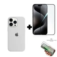 Kit 2em1 Capa Case Branca + Película 3D Vidro Temperado Para iPhone XS 11 12 13 14 15 16 17 Pro Max
