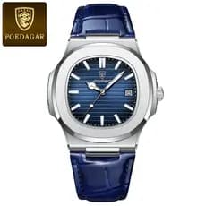 Relógio Masculino Poedagar Modelo 613b De Couro Movimento Quartz Fundo Aço Inoxidável