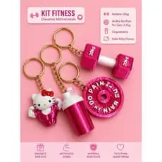 Kit Chaveiros Fitness Hello Kitty 💖 Halter 20kg + Anilha + Coqueteleira | Presente Criativo Academia| Chaveiro academia