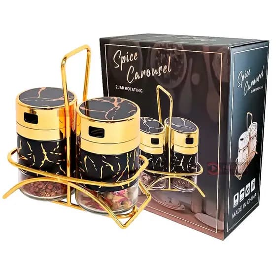Porta Condimentos Tempero Especiarias e Mantimentos Suporte Aço Inox Sal e Pimenta com 2 Potes de 150ML - Luxo