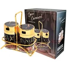 Porta Condimentos Tempero Especiarias e Mantimentos Suporte Aço Inox Sal e Pimenta com 2 Potes de 150ML - Luxo