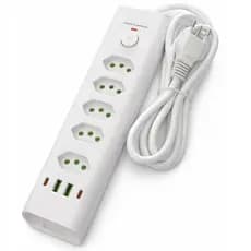 Filtro de Linha 5 Tomadas 10A 20A Extensão Elétrica, Regua de enegia Com 4 USB, tipo C 2500w Bivolt