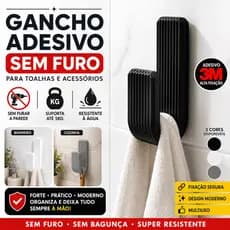 Cabide Gancho Adesivo 3M Suporte para Toalha Sem Furo Suporte Banheiro Cozinha Quarto Resistente