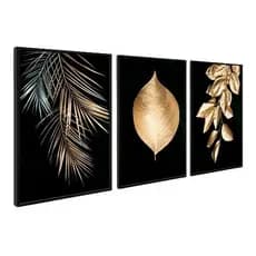 Quadro Decorativo Folhagem Dourado Preto Gold Ouro Sala Luxo