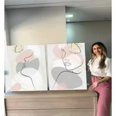 Quadro Decorativo 2 Peças Mulher Borboleta Minimalista